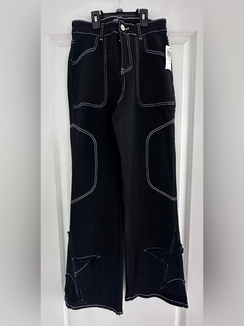 Hot Topic Black Pants with White Stitch Contrast